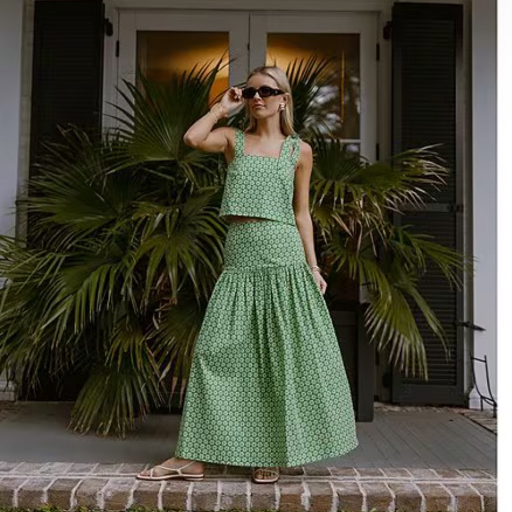 ANTONIO MELANI Green Printed Maxi Skirt set